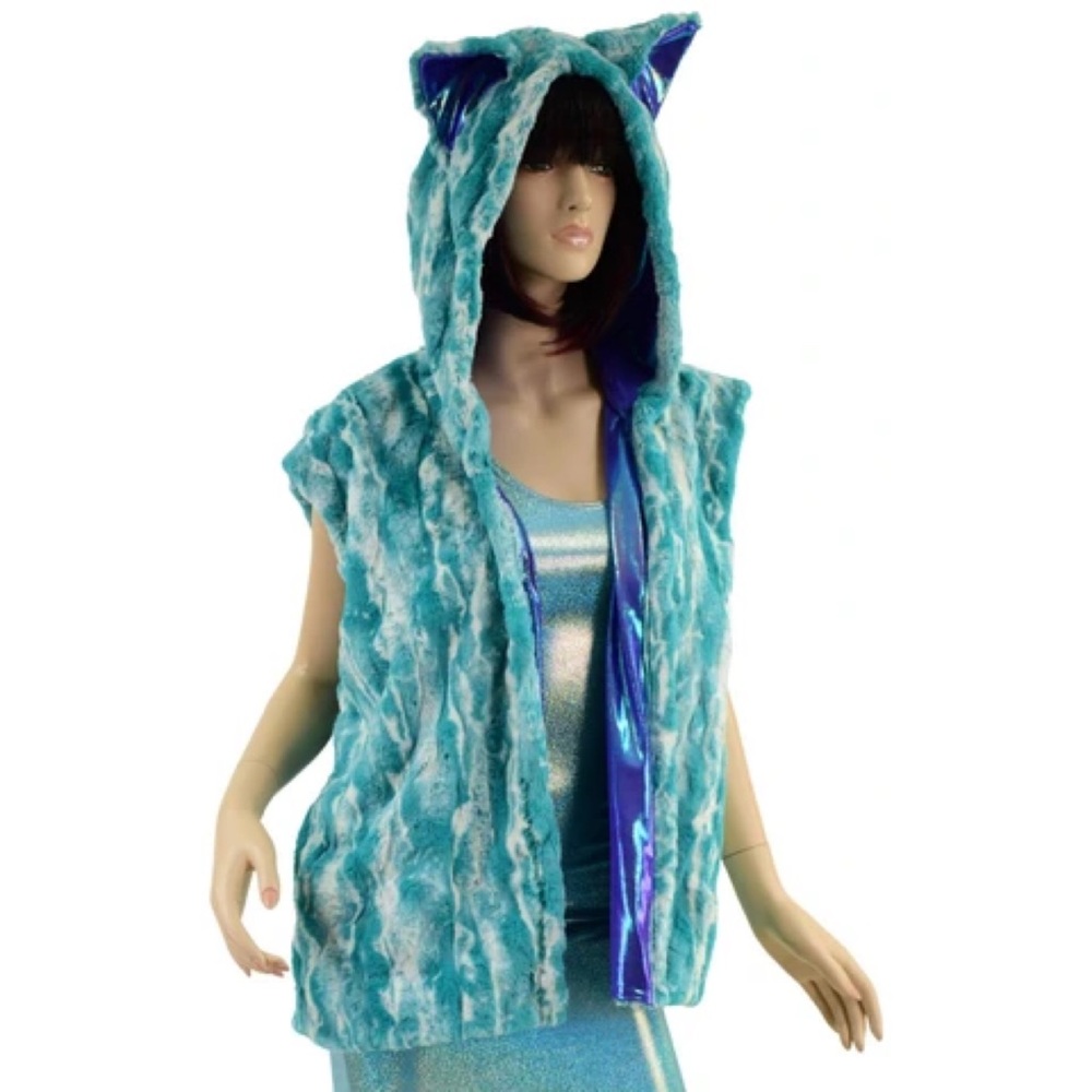 Coquetry Minky Zipper Front Vest Blue Holo L/XL $135